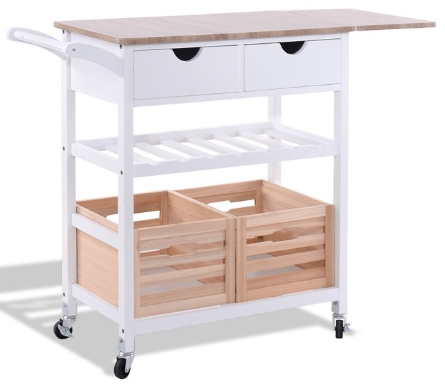 Modern Rolling Kitchen Island Trolley Cart With Wine Shelf