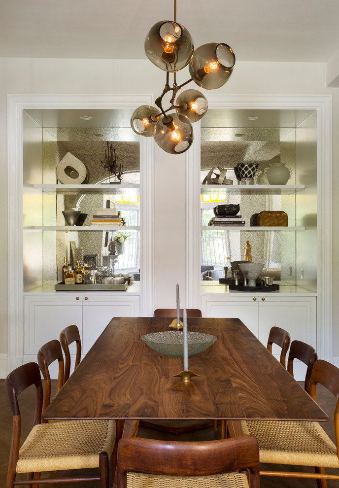 Great room - large transitional medium tone wood floor great room idea in Boston with beige walls and no fireplace
