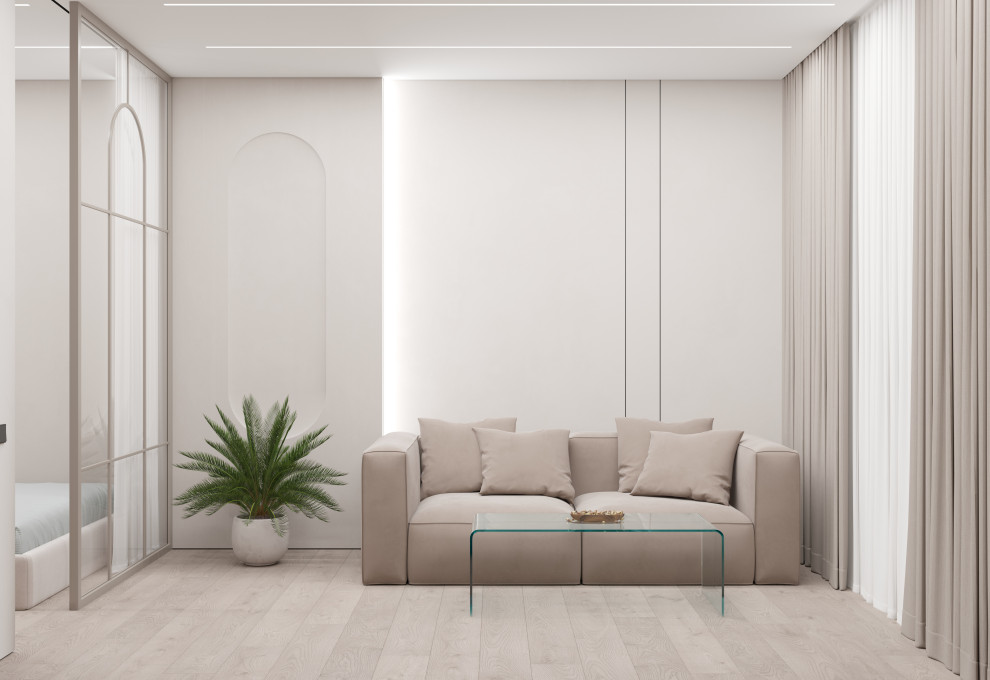 Стильная гостиная, совмещенная со спальней, в маленькой квартире.