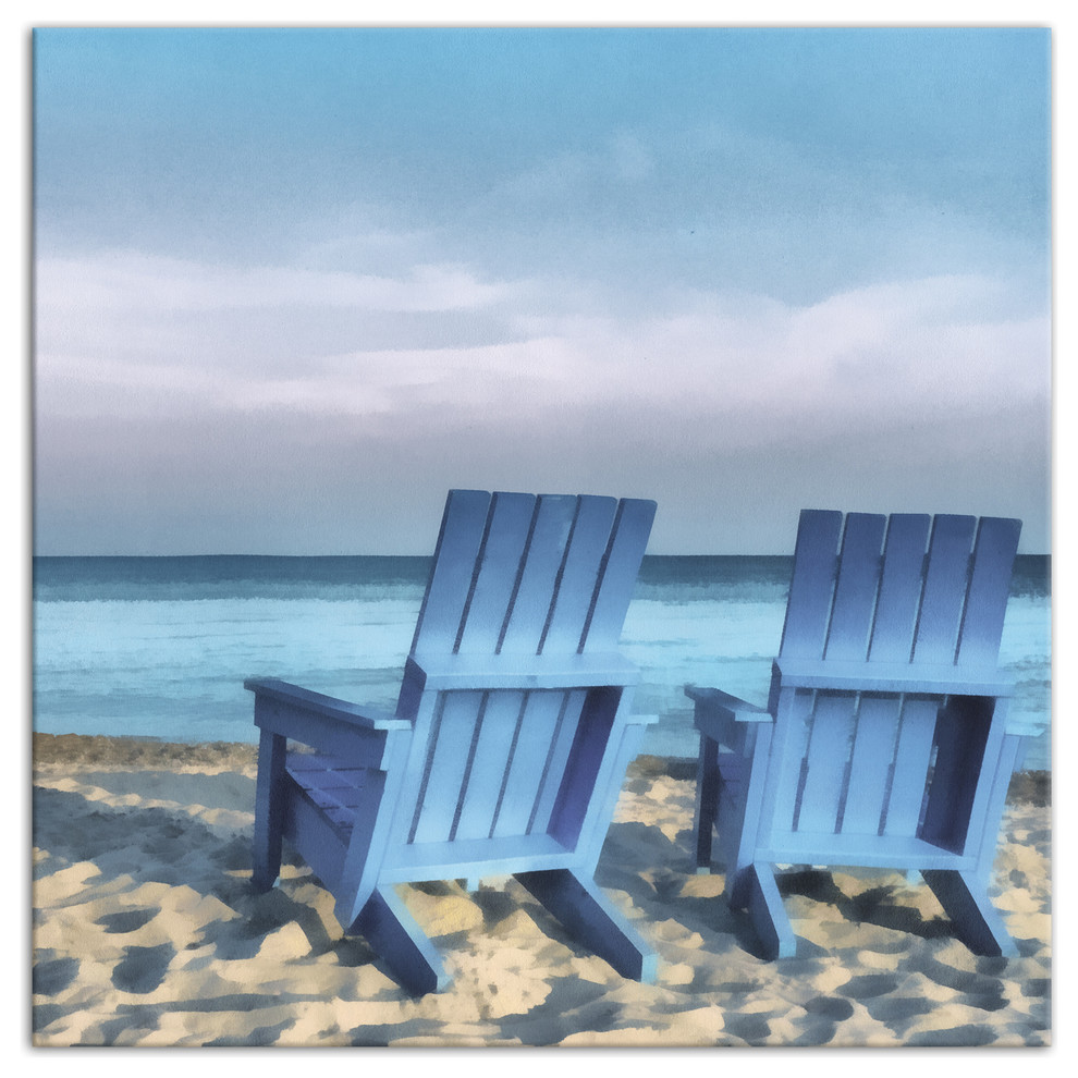 Blue Beach Chairs Wall Art, 12x12 Beach Style Prints And Posters by Designs Direct Houzz
