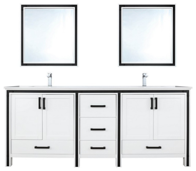 Ziva Transitional White 72" Double Vanity Set - Transitional - Bathroom 