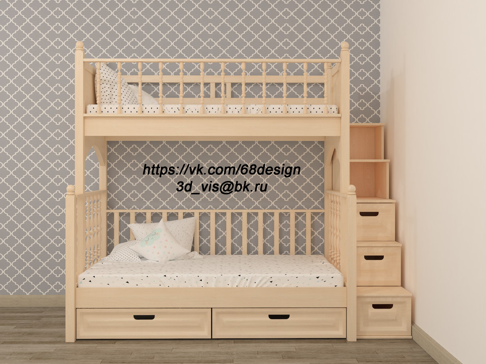 Дизайн и визуализация двух ярусной кровати, с разной шириной спальных мест