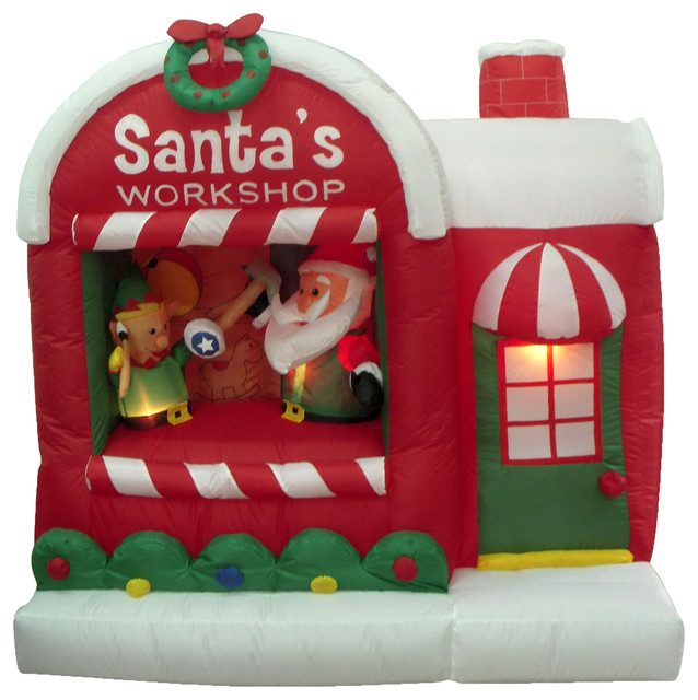 Inflatable Christmas Santa Claus With Elf Workshop Lighted Yard