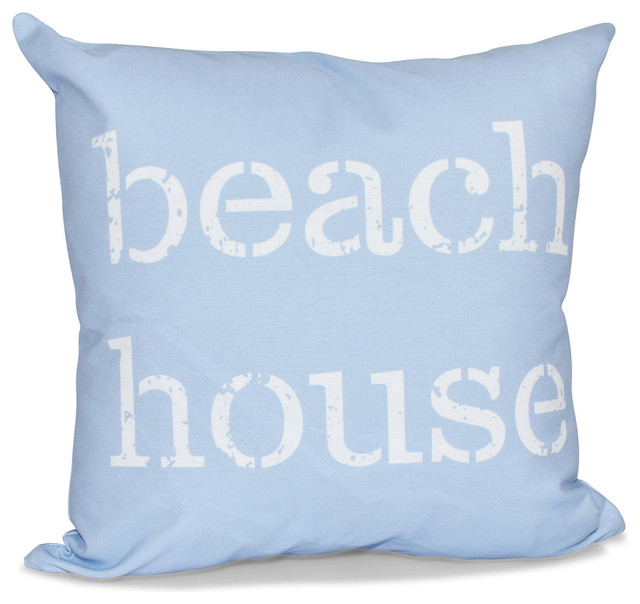 Beach House Word Print Pillow Blue Beach Style Decorative