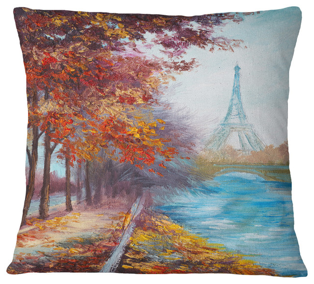 Paris Eiffel Tower View In Fall Landscape Throw Pillow