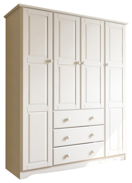 100% Solid Wood Family Wardrobe Armoire, White