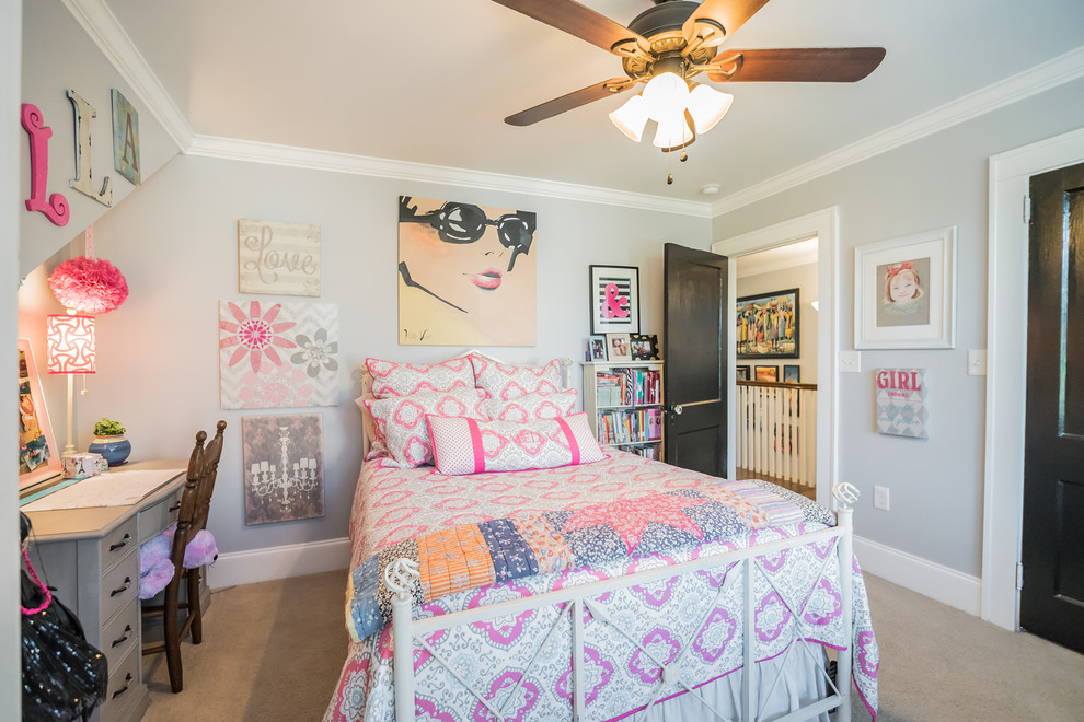 110 Jones Avenue, Greenville, SC 29601, $685,601 - Example of a bedroom classic girl carpeted kids' bedroom design with gray walls
