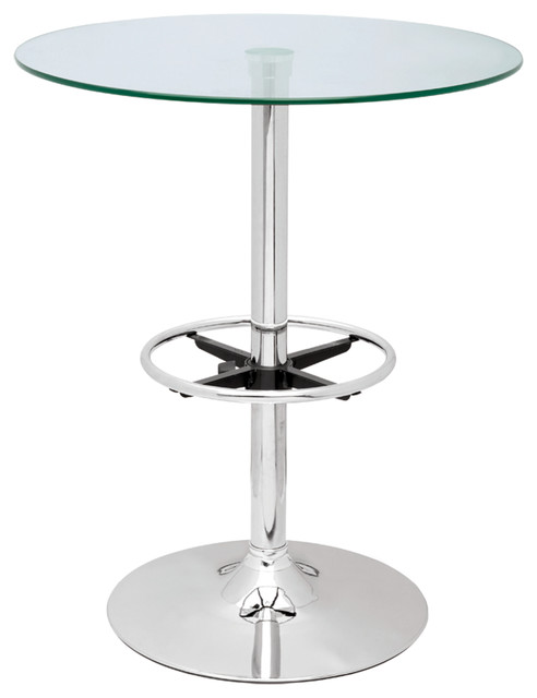 Chintaly Imports Round Glass Top Pub Table With Chrome Finish PUB TABLE-30