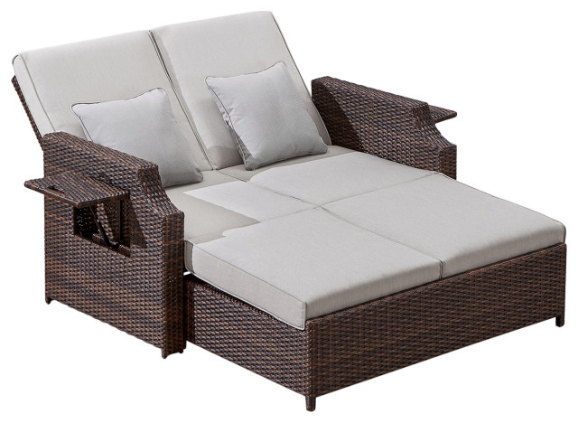 Ove Decors Sunnybrook Daybed Dark Brown Wicker With Beige Olefin Cushions Tropical Outdoor Lounge Sets By Ove Decors Houzz