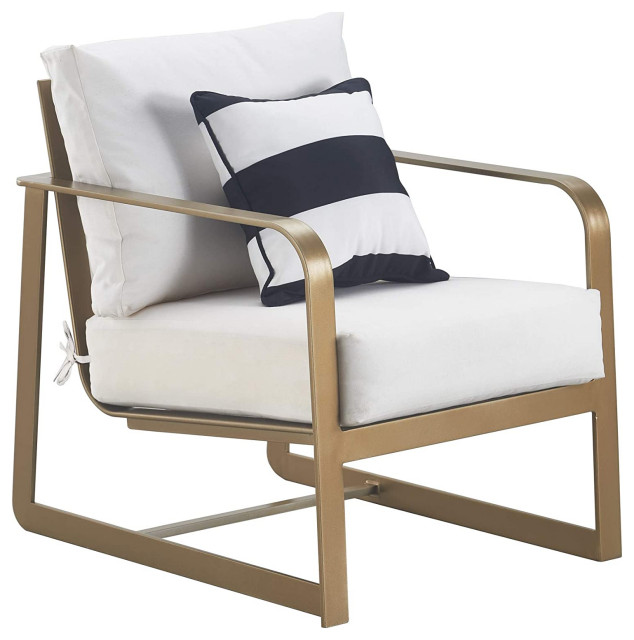 Elegant Patio Armchair, Rounded Arms With Cushioned Seat and Back