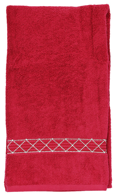 Sparkles Home Rhinestone Bath Towel with X Pattern - Red