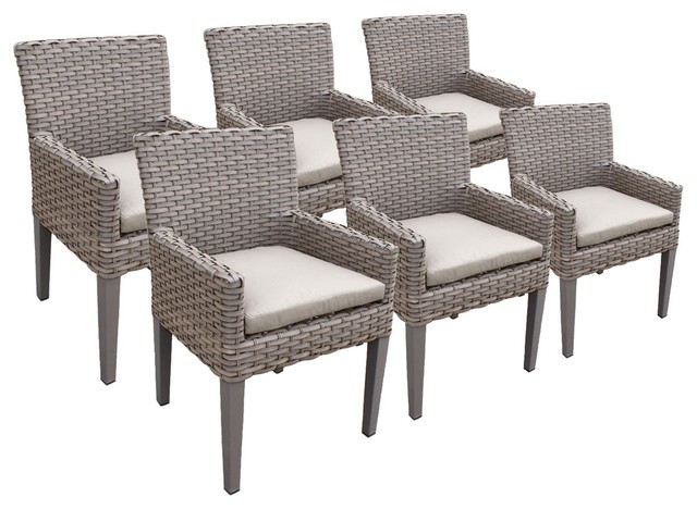 Tkc Oasis Patio Dining Arm Chair In Beige Set Of 6 Tropical Outdoor Dining Chairs By Homesquare