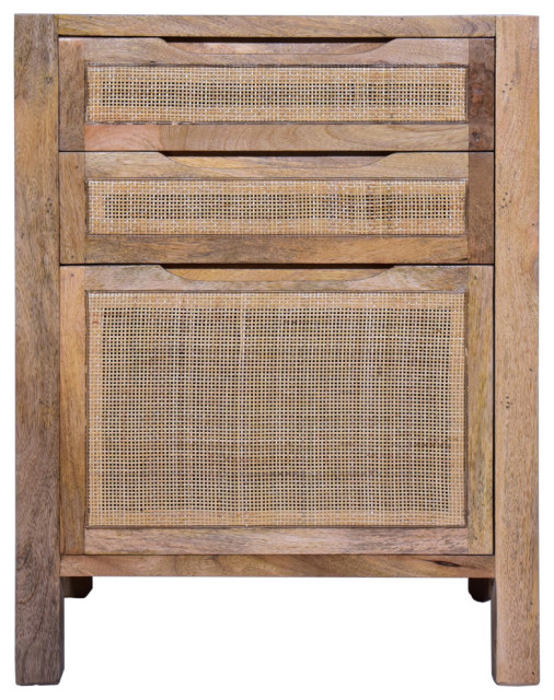 31" Cottage Mango Wood Storage Table, Cane Rattan Panels, 3
