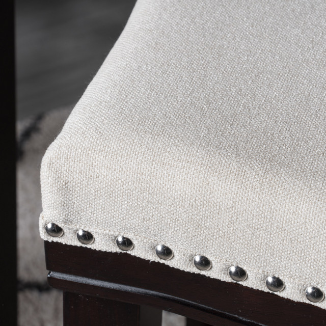 Bar Height Saddle Style Counter Stool with Taupe Fabric and Nail head Trim main image 0