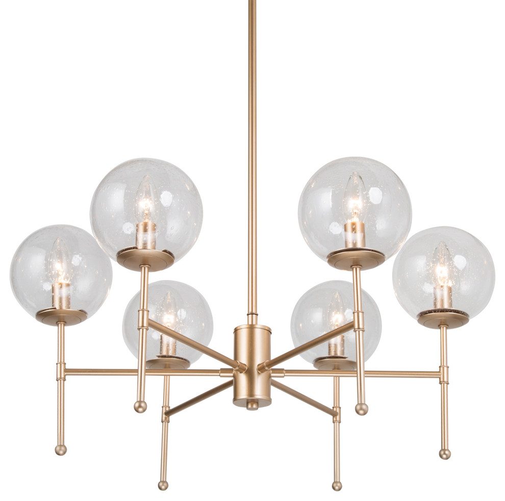 Modern Gold Dining Room Chandelier with Seeded Glass Shades