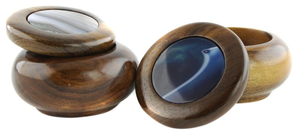 Smoke and WaterAgate and Wood Decorative Boxes, 2-Piece Set