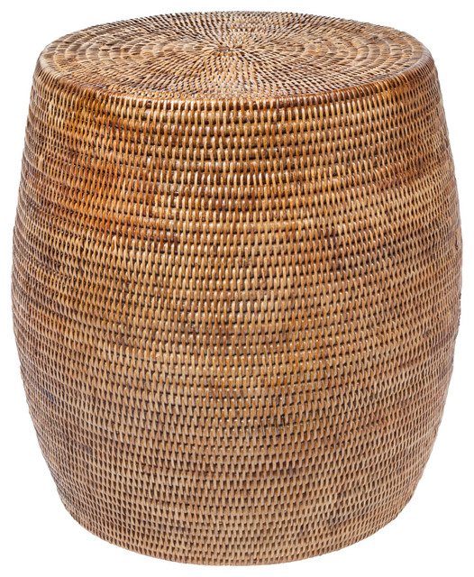 Laguna Round Rattan Stool Side Table Handwoven White Wash Laguna Round Rattan Stool Side Table Handwoven White Wash Honey Brown