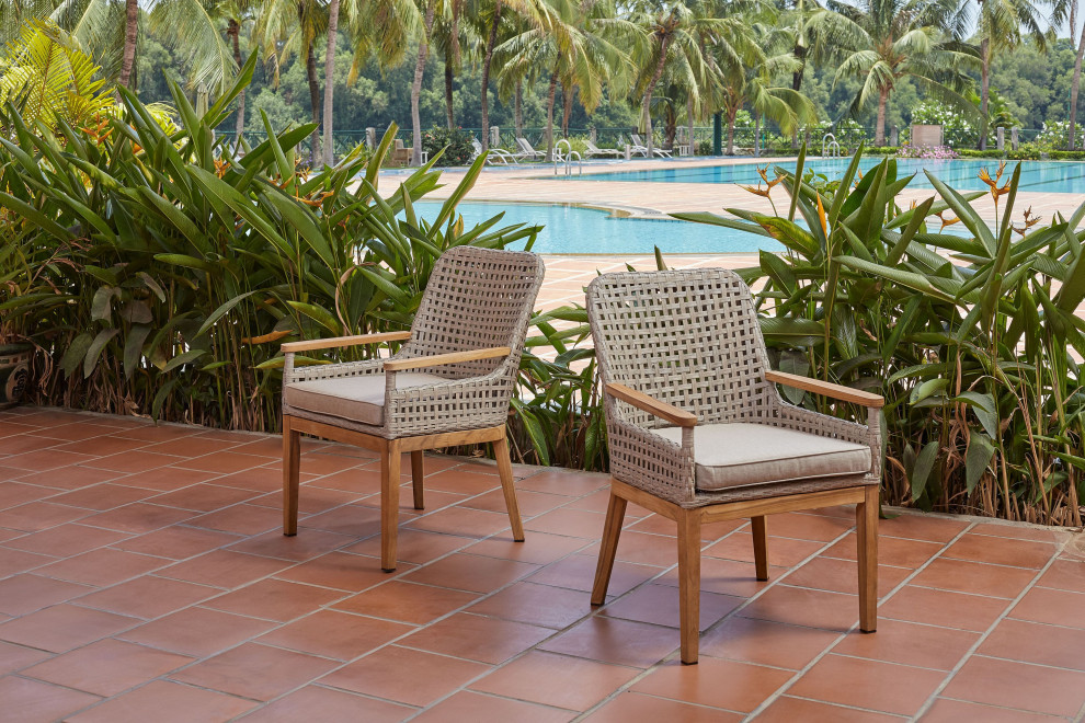 August Teak, AllWeather Weave Patio Dining Chairs, Set of 2 Tropical
