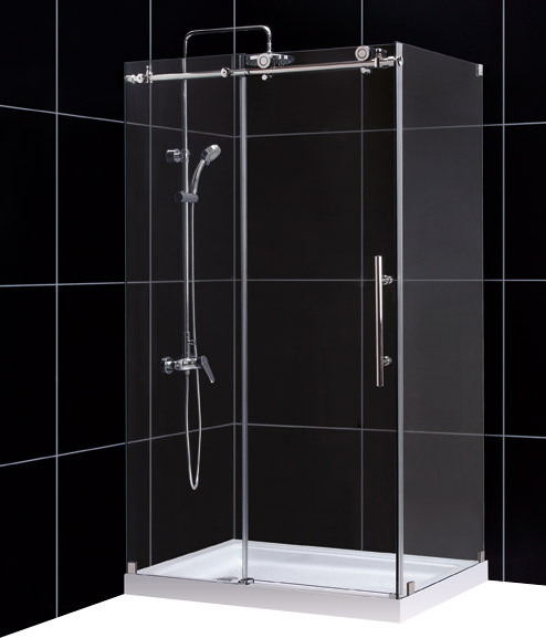 Enigma-X Fully Frameless Sliding Shower Enclosure, Clear 3/8" Glass Shower