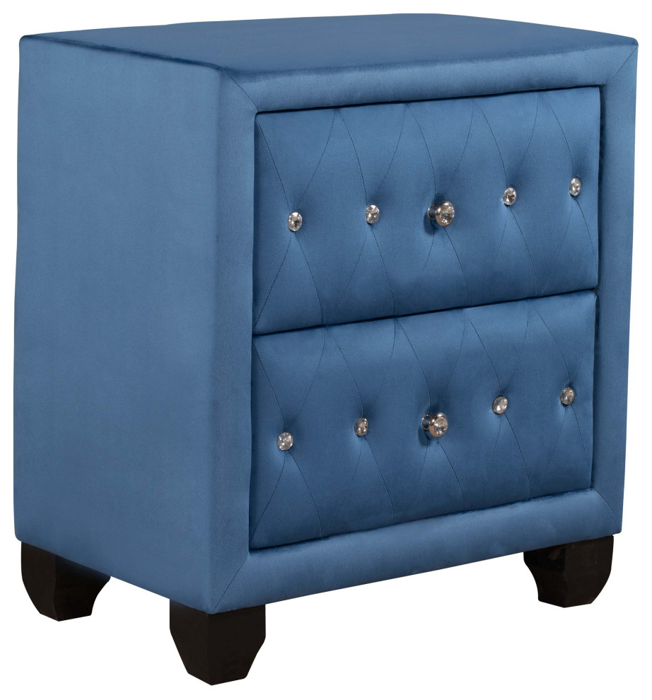 Unique Nightstand, Elegant Design With Linen Cover & Faux Crystal