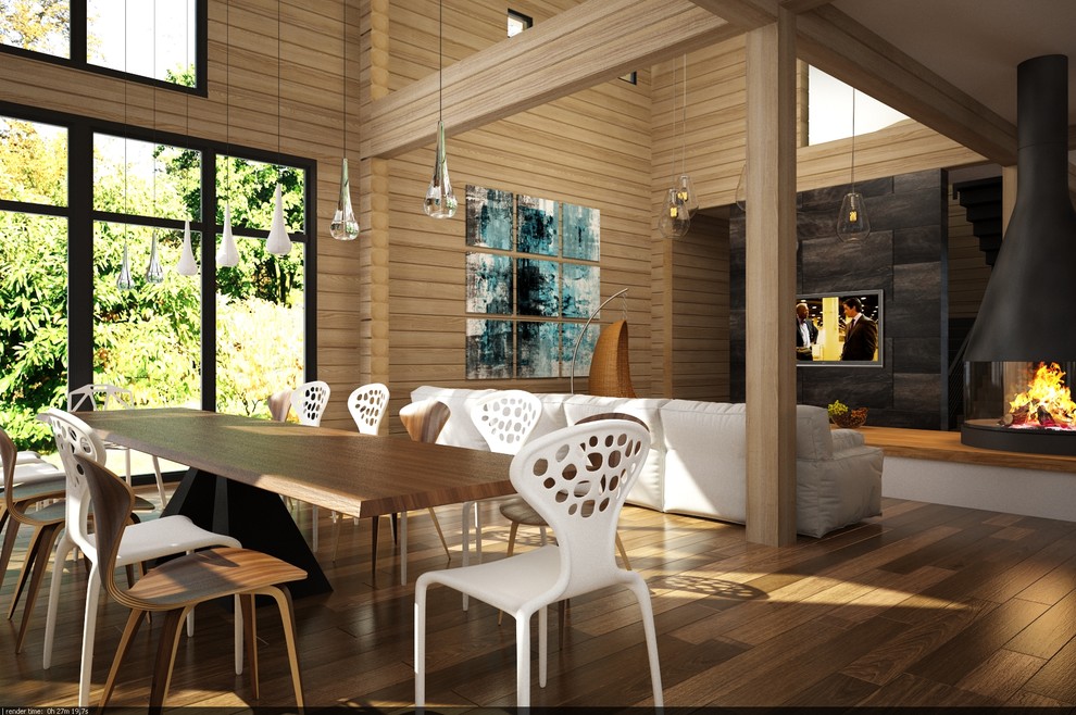 Загородный дом из бруса с яркими акцентами