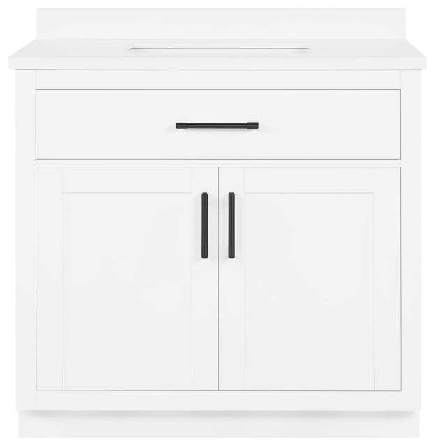 Ove Decors Bailey 36" Single Sink Vanity, White With Hardware Transitional Bathroom Vanities
