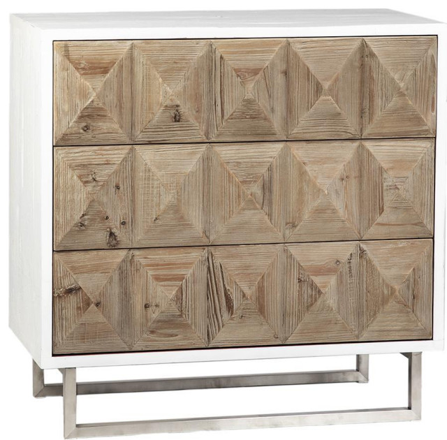 DOVETAIL DALTON Chest Antique White Brushed Stainless Reclaimed Pine