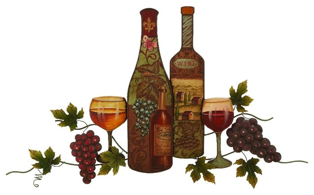 Metal Wall Art Statue Vintage Bottle Glassware Grape Vine Kitchen Decor 52362 traditional-metal-