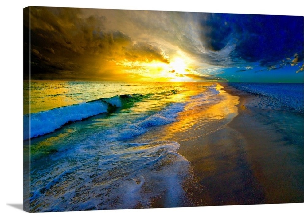OCEAN BEACH SUNSET AUSTRALIA satin photo CANVAS print  painting landscape 