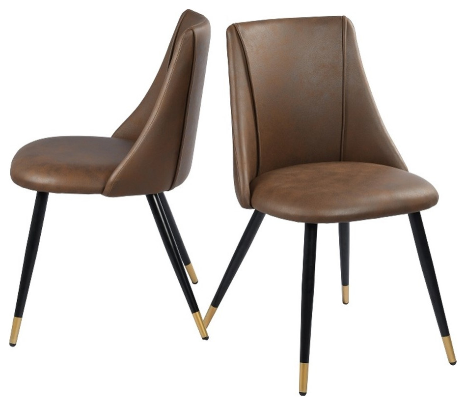 Homycasa Brown Dining Chairs Faux Leather Upholstered Set of 2