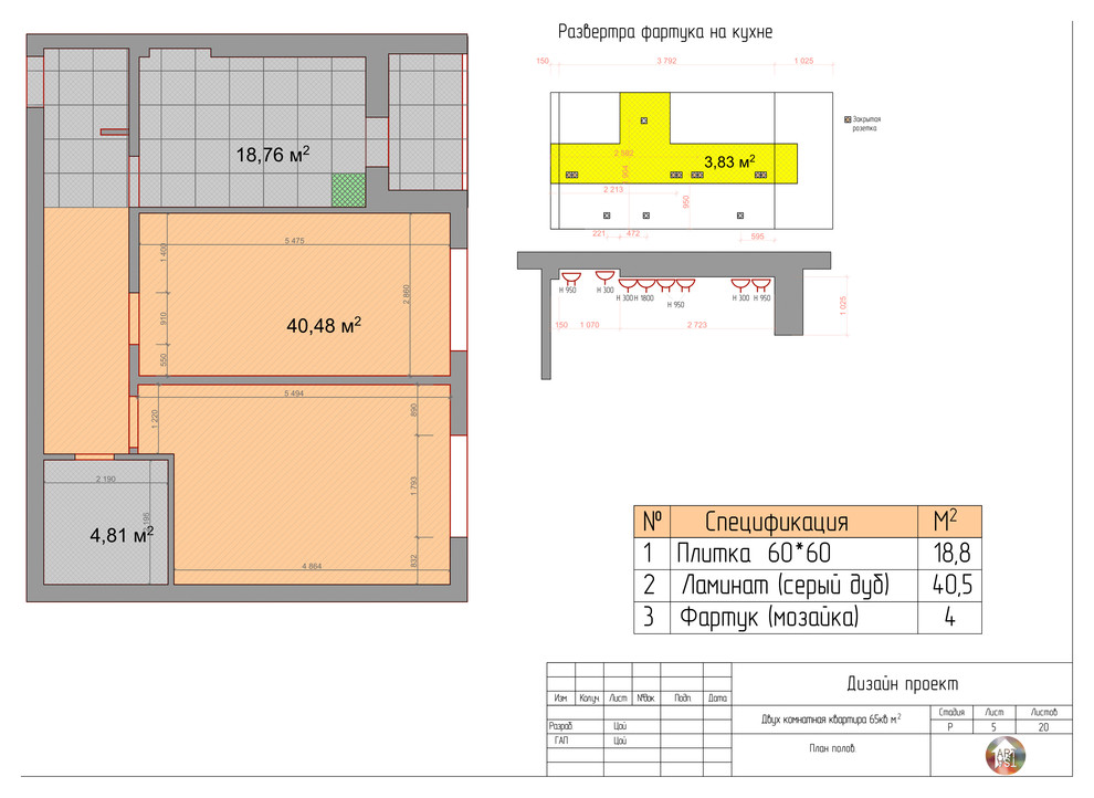 Дизайн проект двух комнатной квартиры. Для молодой семьи.