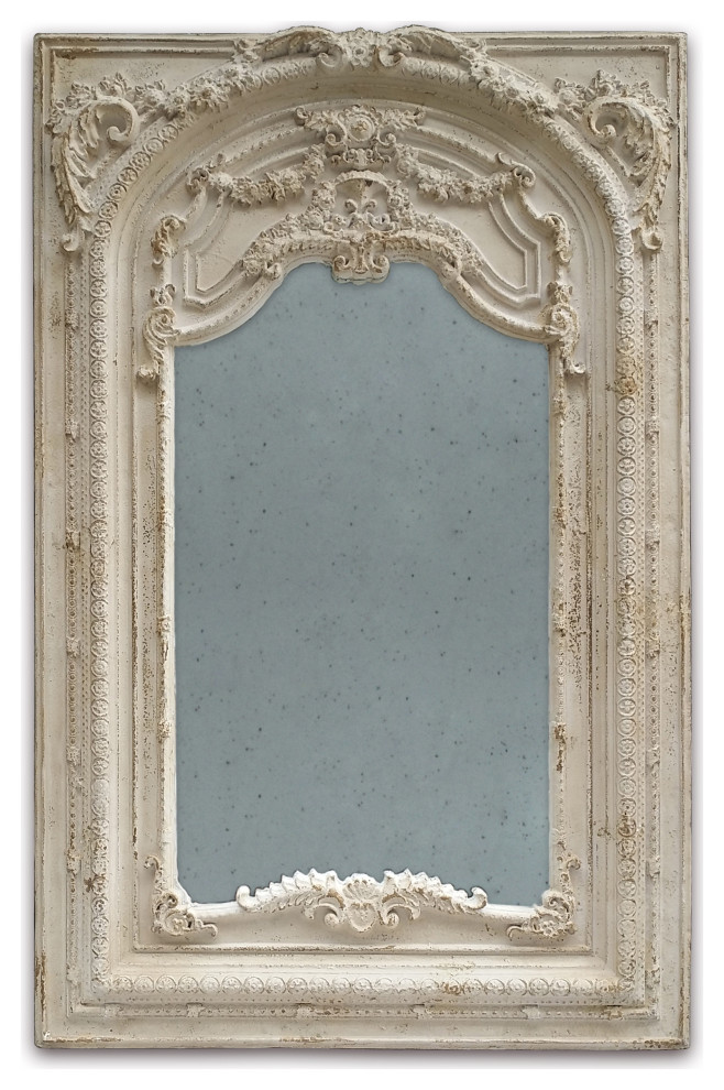 AB Home Contemporary Floor Mirror With Antique White Finish 77183