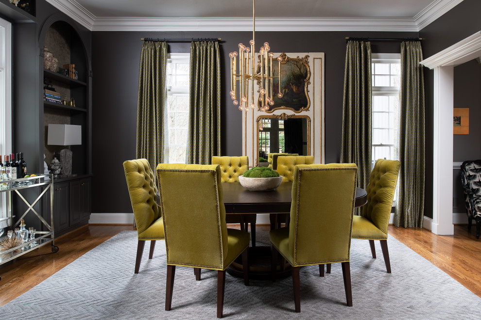 This is an example of a large transitional dining room in Atlanta with grey walls.