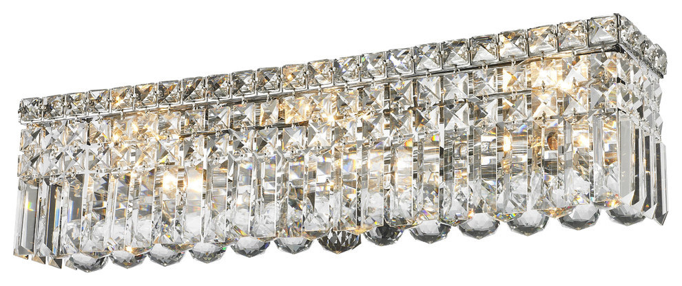 Contemporary 6 Light Chrome Finish Crystal String Wall Vanity Light Contemporary Bathroom Vanity Lighting By Crystal Lighting Palace