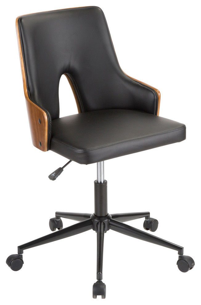 Lumisource Stella Office Chair Walnut Wood And Black Pu Leather