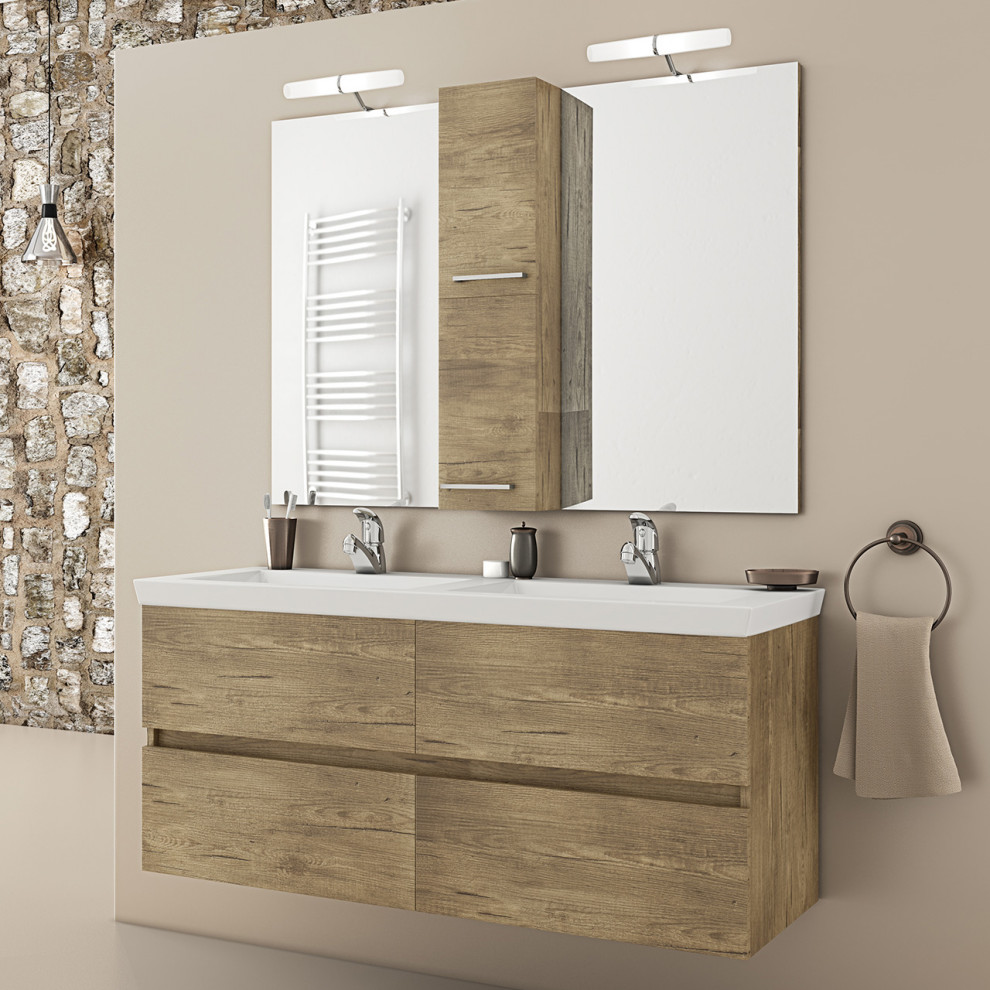 48" Double Floating Vanity With Integrated Porcelain Sinks Transitional Bathroom Vanities
