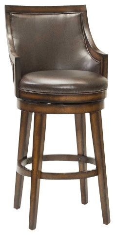 lyman rustic oak upholstered back wood swivel counter stool