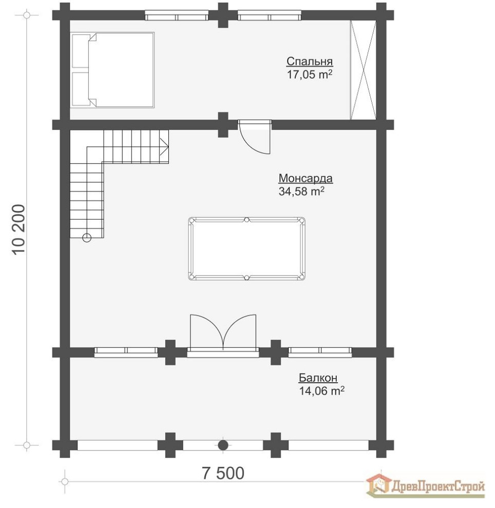 Дом из оцилиндрованных бревен 197,03м². Размеры 16800 х 10200. Проект № 304