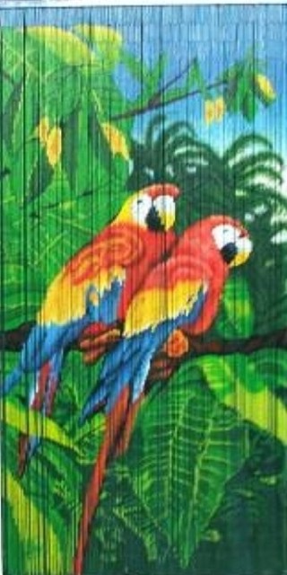 Tropical Parrot Print Beaded Bamboo Curtain 36 Wx78 H Tropical