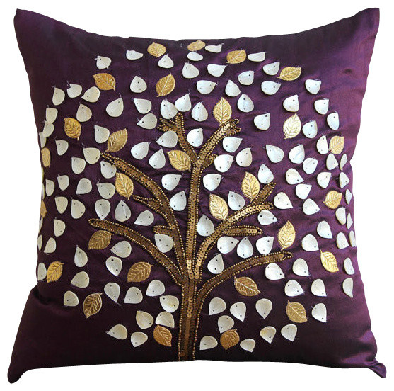 Mother Of Pearls Tree 18"x18" Art Silk Plum Pillow Cases, Plum Hope Tree