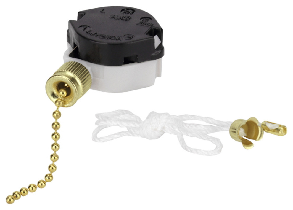 21306 3 Speed Ceiling Fan Light Switch With Pull Chain, Polished Brass