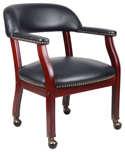 Captain's Chair In Black Vinyl With Casters