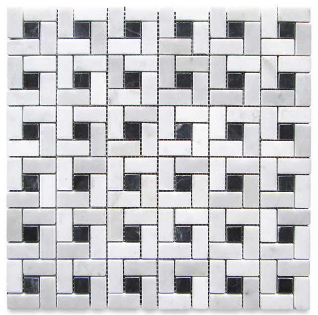 12 X12 Carrara White Target Pinwheel Windmill Spiral Mosaic Black 12 X12 Carrara White Target Pinwheel