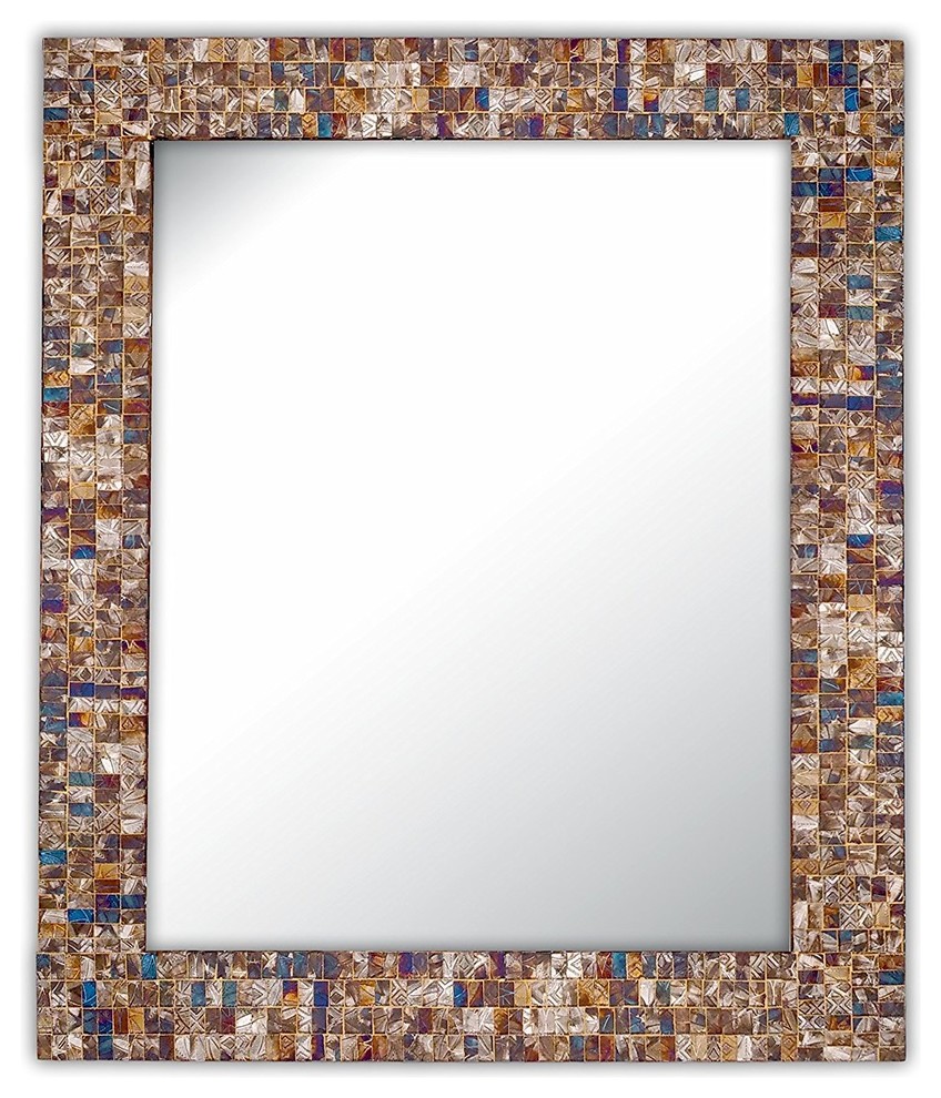 Superb Hand Crafted Mosaic Mirror With DarkYellow And Brown Color 40x40 Cm Wide 
