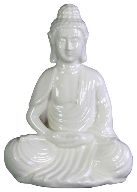 Gloss Green Urban Trends Ceramic Meditating Buddha Figurine with Rounded Ushnisha in Dhyana Mudra 