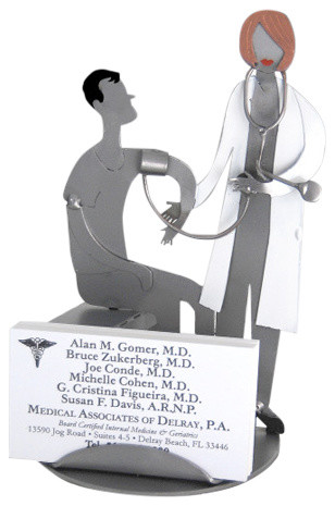 Female Doctor With Patient Business Card Holder and Metal Figurine