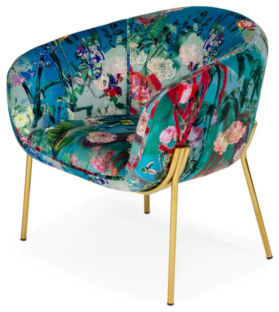 Larra Contemporary Floral Velvet and Gold Accent Chair