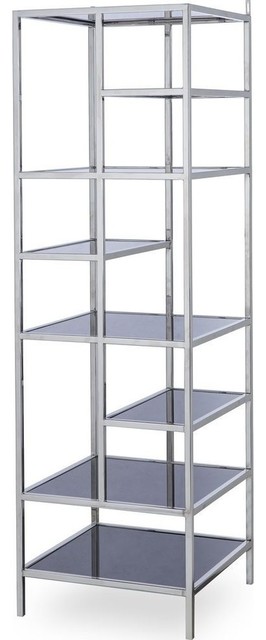 Resource Decor Tall Miro Etagere Shelf, Glass And Stainless Steel Bookcase