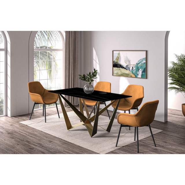 Modern Dining Table Gold Base, With 71 Black/Gold Sintered Stone Top ...