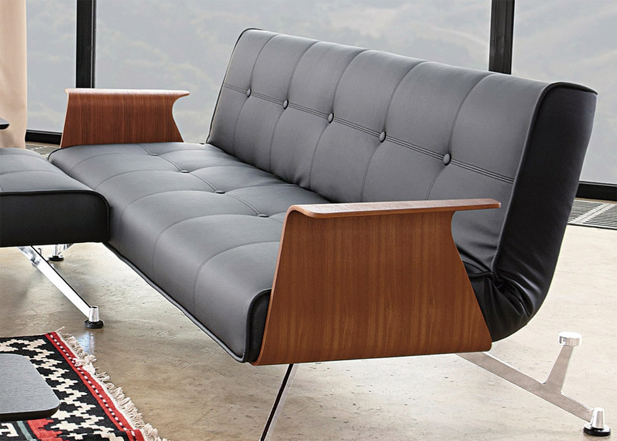 Innovation USA | Clubber 03 Black Leather Textile Sofa | Walnut Arms  -$1495.45 - Modern - New York - by Modern Sofa Beds | Houzz